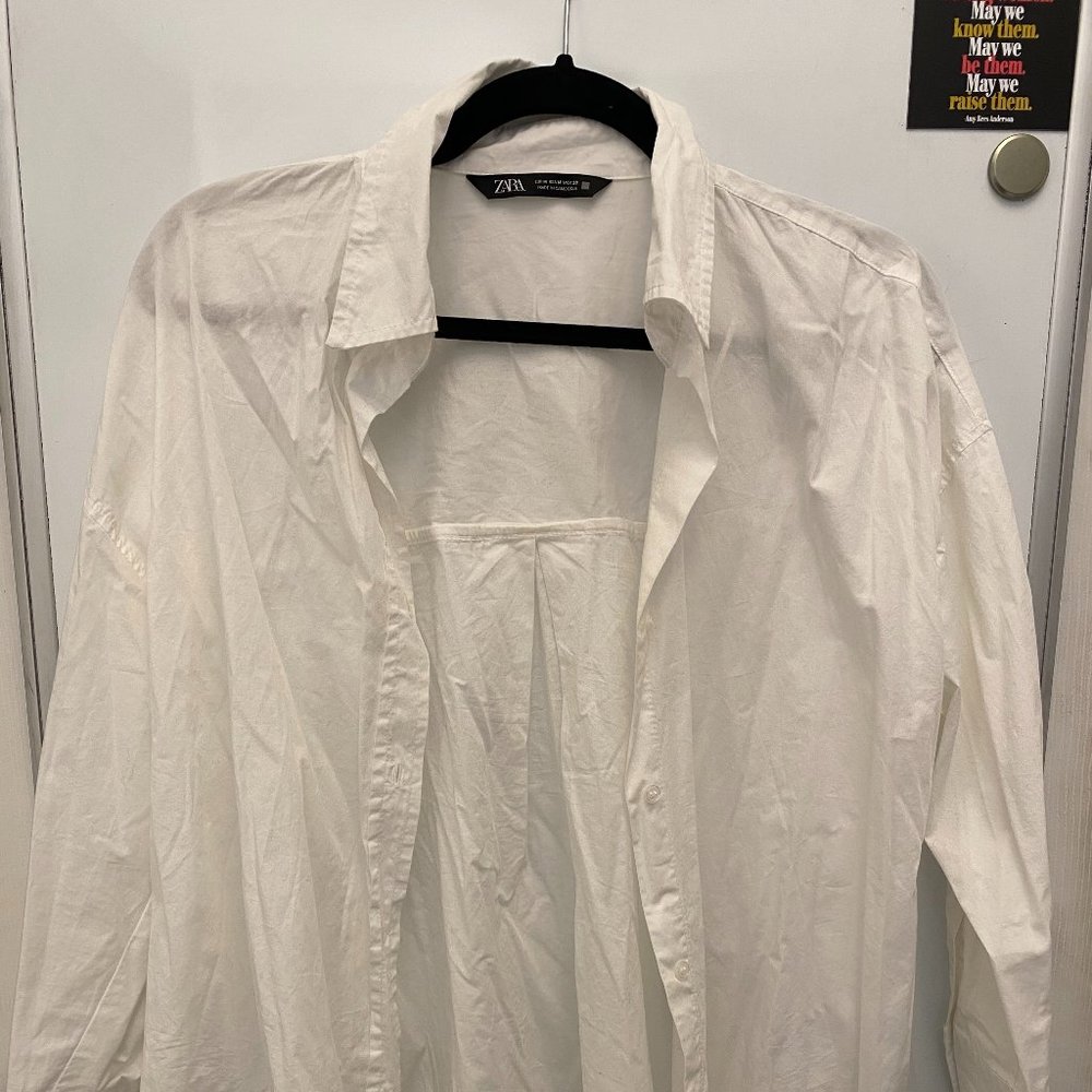 White Oversized Button Down Shirt Zara Size MEDIUM
